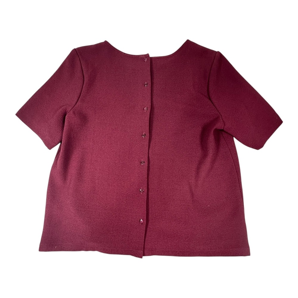 Forever 21 Blouse Women M Burgundy Snap Back Short Sleeve Polyester Workwear